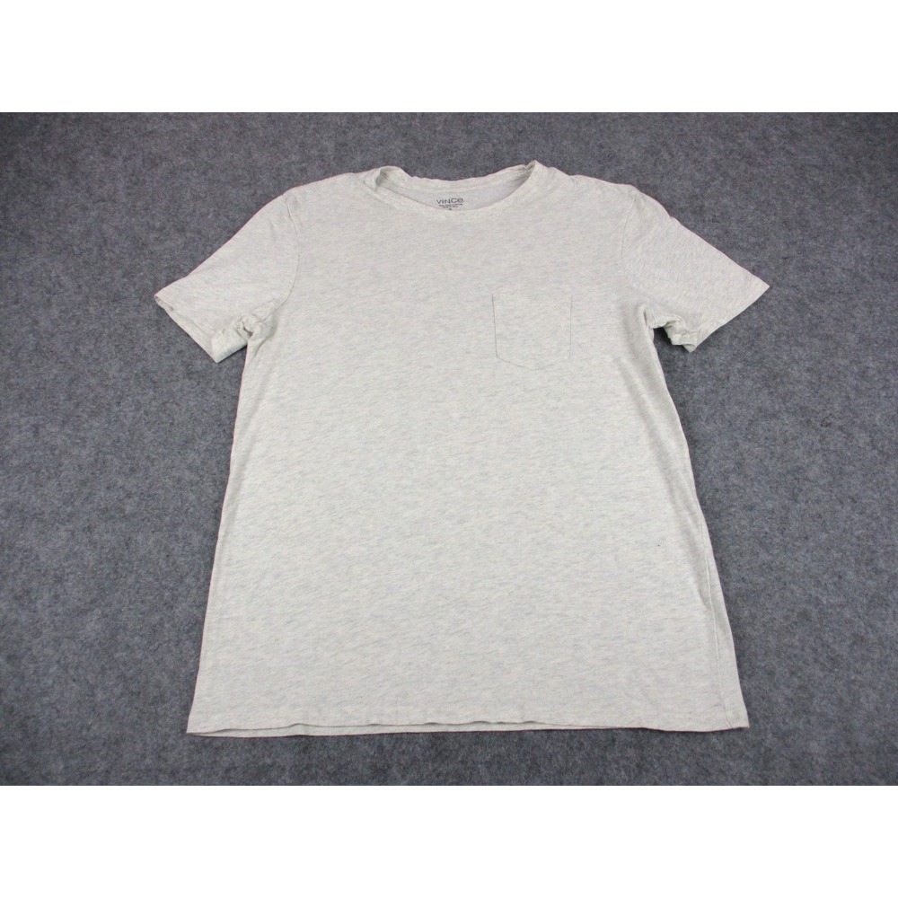 Vince Shirt Mens Medium Off White Cream Pima Cotton Pocket Crew Neck Heathered